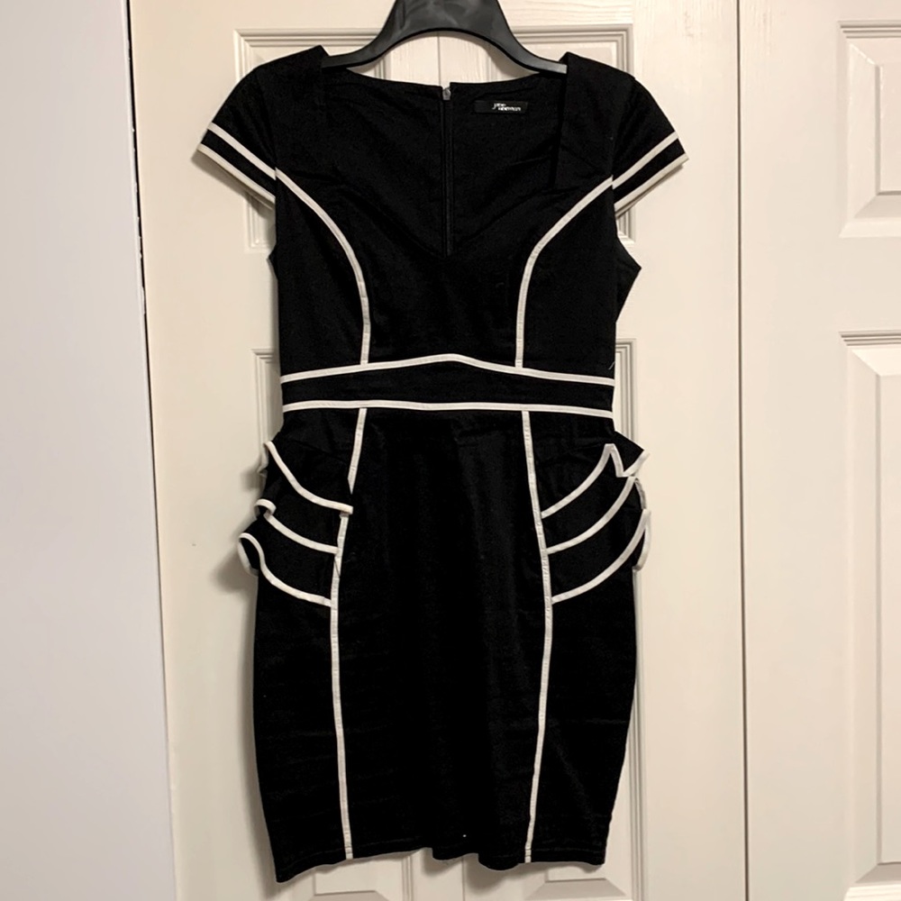 Jane norman black and white ruffled mini dress, size UK 8.